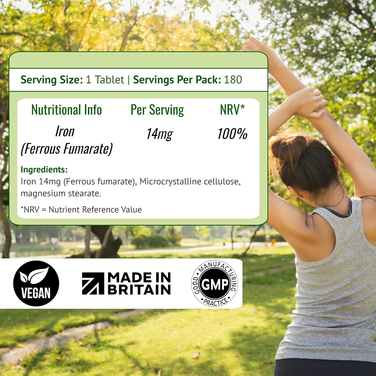 120 Pack Iron Tablets 14mg - Vegan One a Day Supplement for Energy & Immunity - Reduces Tiredness & Boosts Cognitive Function - UK Made