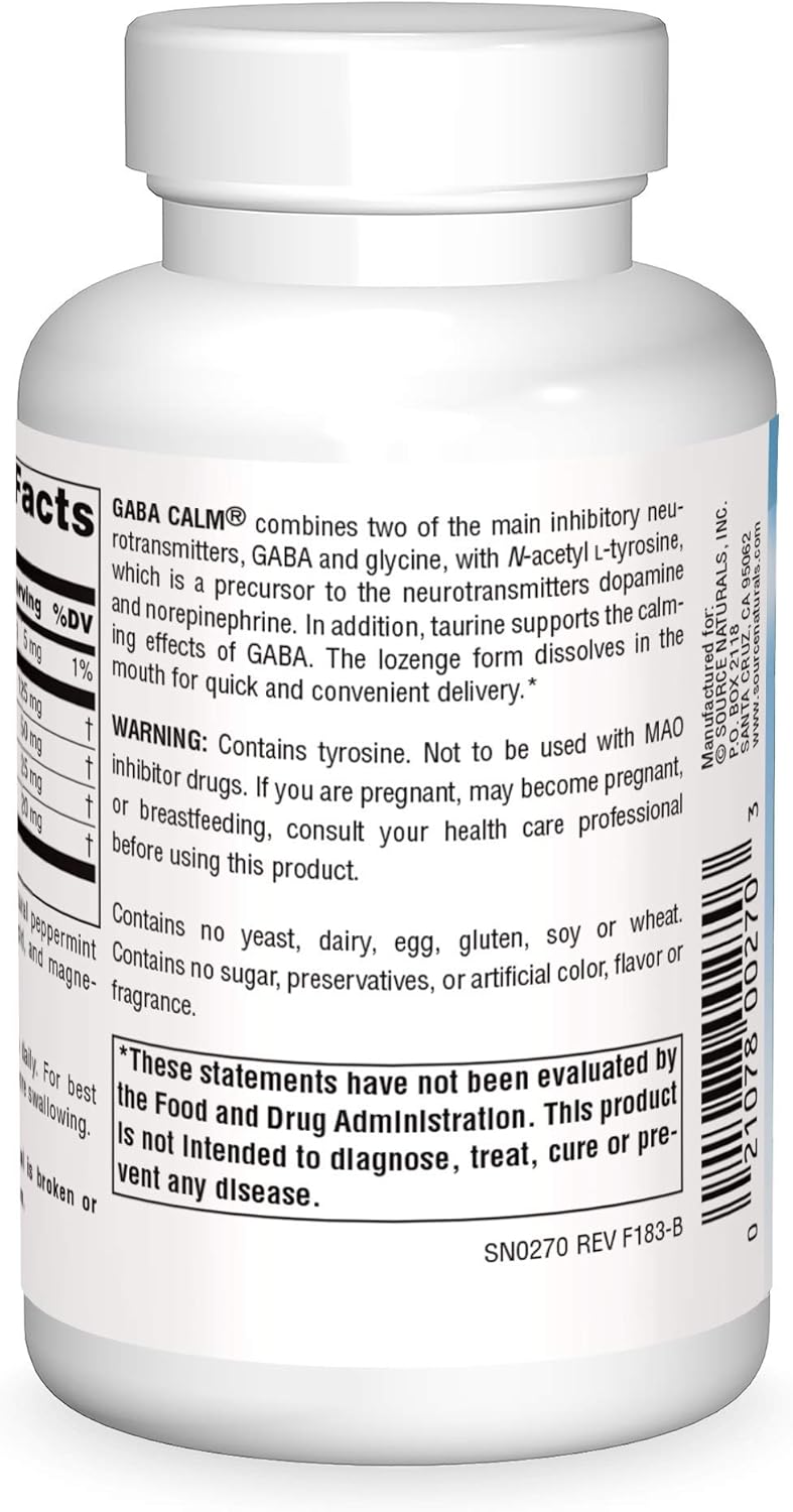 120 Peppermint Flavor GABA Calm Lozenges by Source Naturals Serene Science - Quick Dissolving