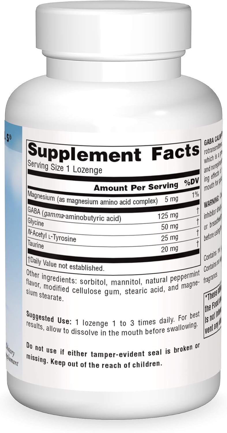 120 Peppermint Flavor GABA Calm Lozenges by Source Naturals Serene Science - Quick Dissolving