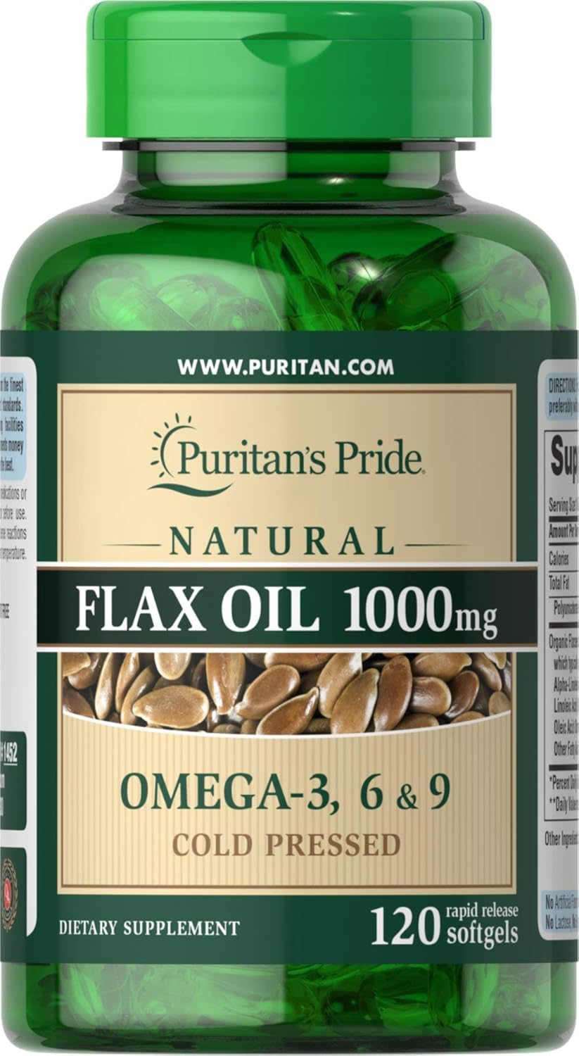 120 Puritan's Pride Natural Flax Oil 1000 mg Softgels for Rapid Release