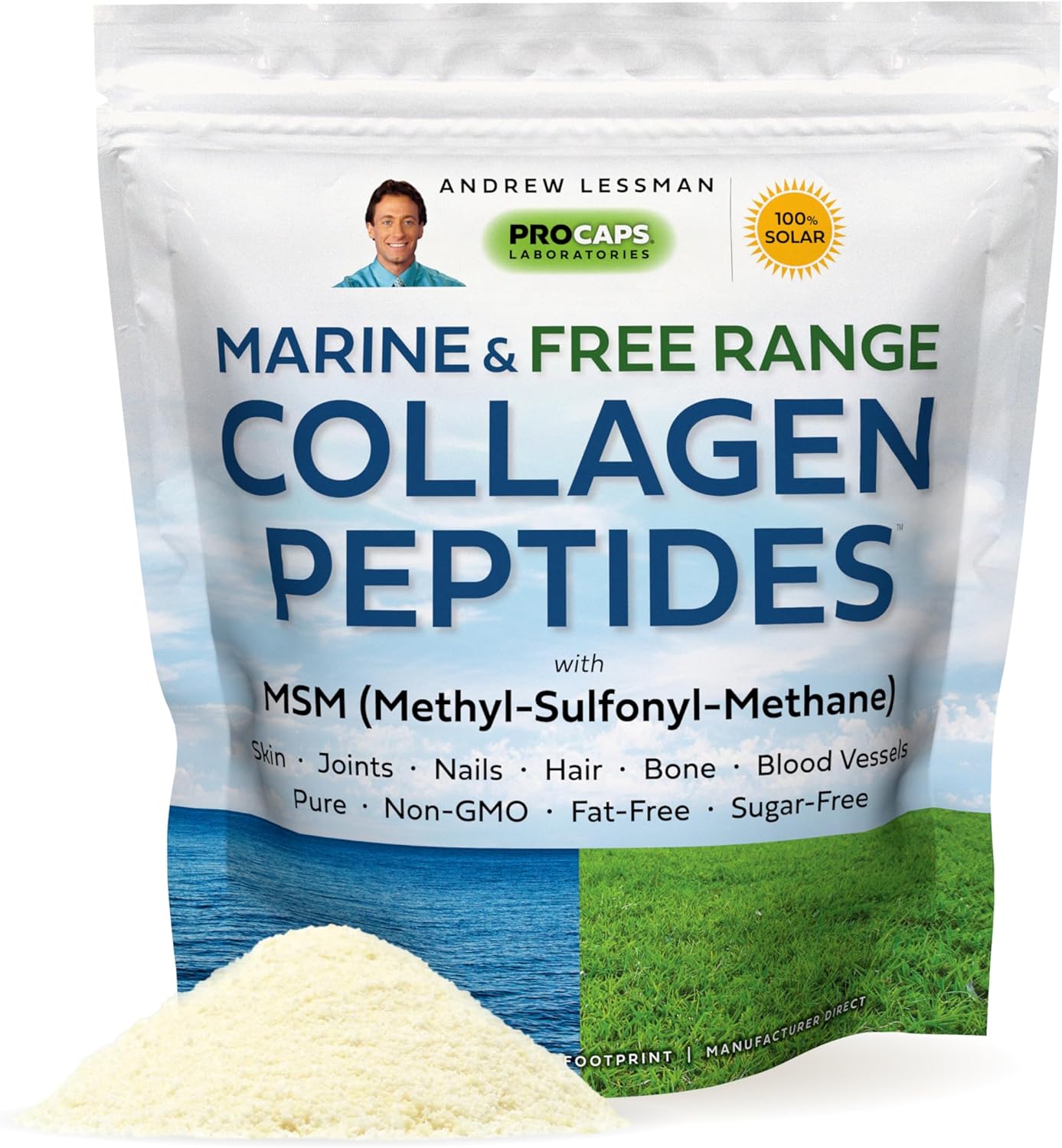 120 Servings Andrew Lessman Marine Collagen Peptides Powder with MSM - Promotes Smooth Skin and Joint Comfort, Super Soluble, Non-GMO, No Fishy Flavor or Additives
