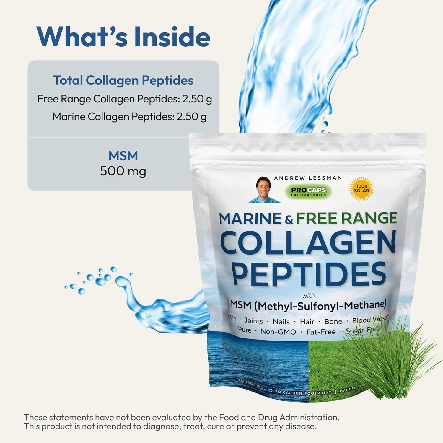 120 Servings Andrew Lessman Marine Collagen Peptides Powder with MSM - Promotes Smooth Skin and Joint Comfort, Super Soluble, Non-GMO, No Fishy Flavor or Additives