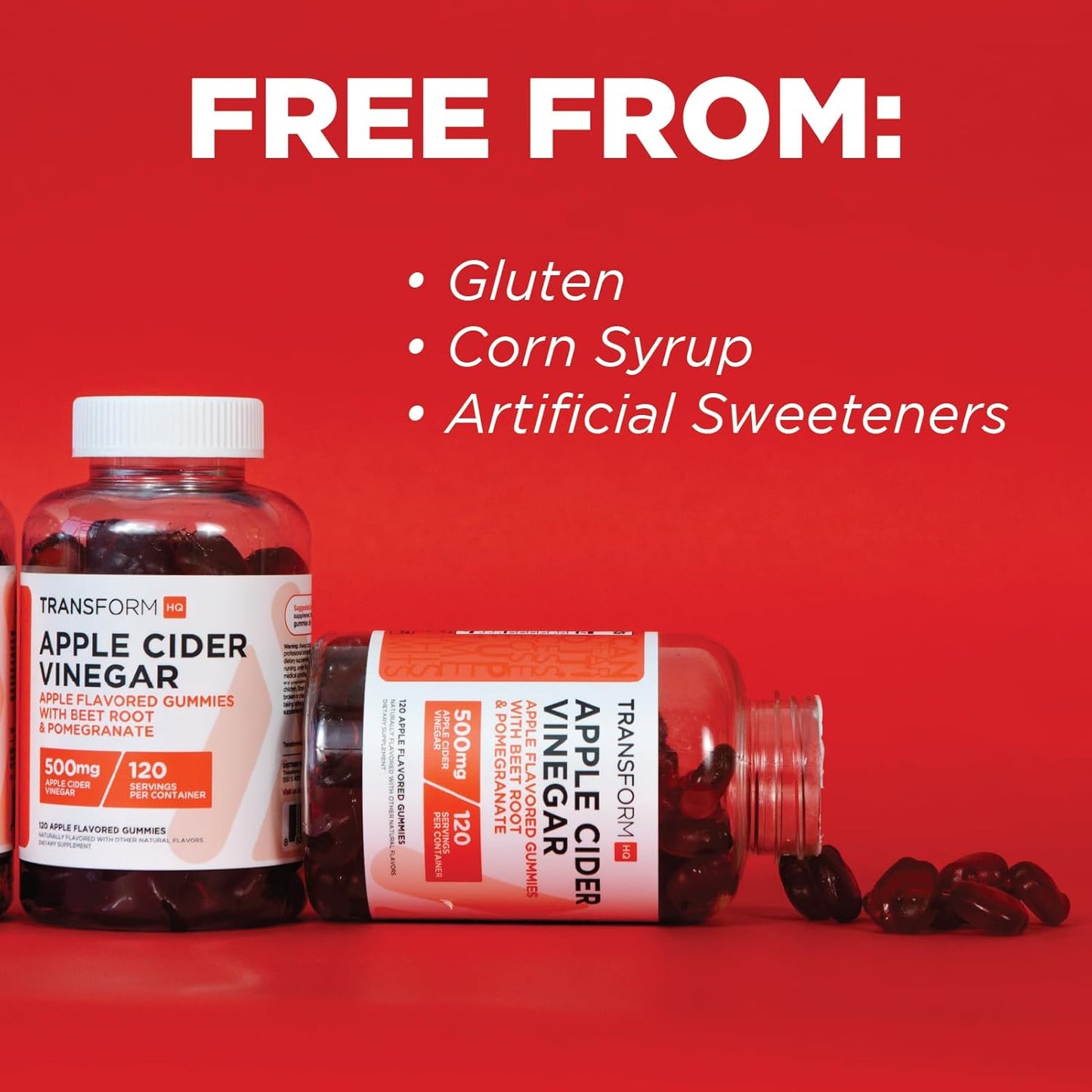 120 Servings of TransformHQ Apple Cider Vinegar Gummies, 500mg Per Serving - Gluten Free, Non-GMO