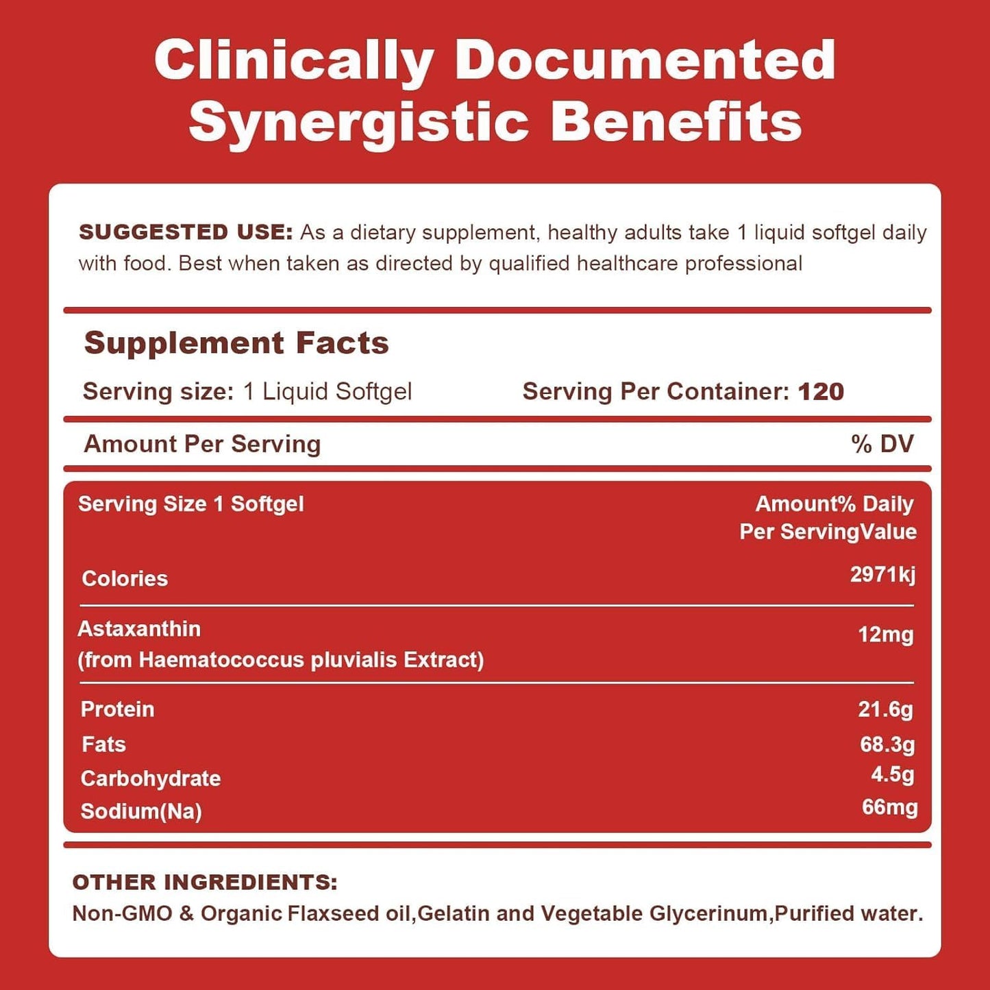 120 Servings of Ubiney Premium Astaxanthin 12mg Softgels for Immune, Skin, Eye & Joint Health - Non-GMO, Gluten-Free, Microalgae Extract Supplement