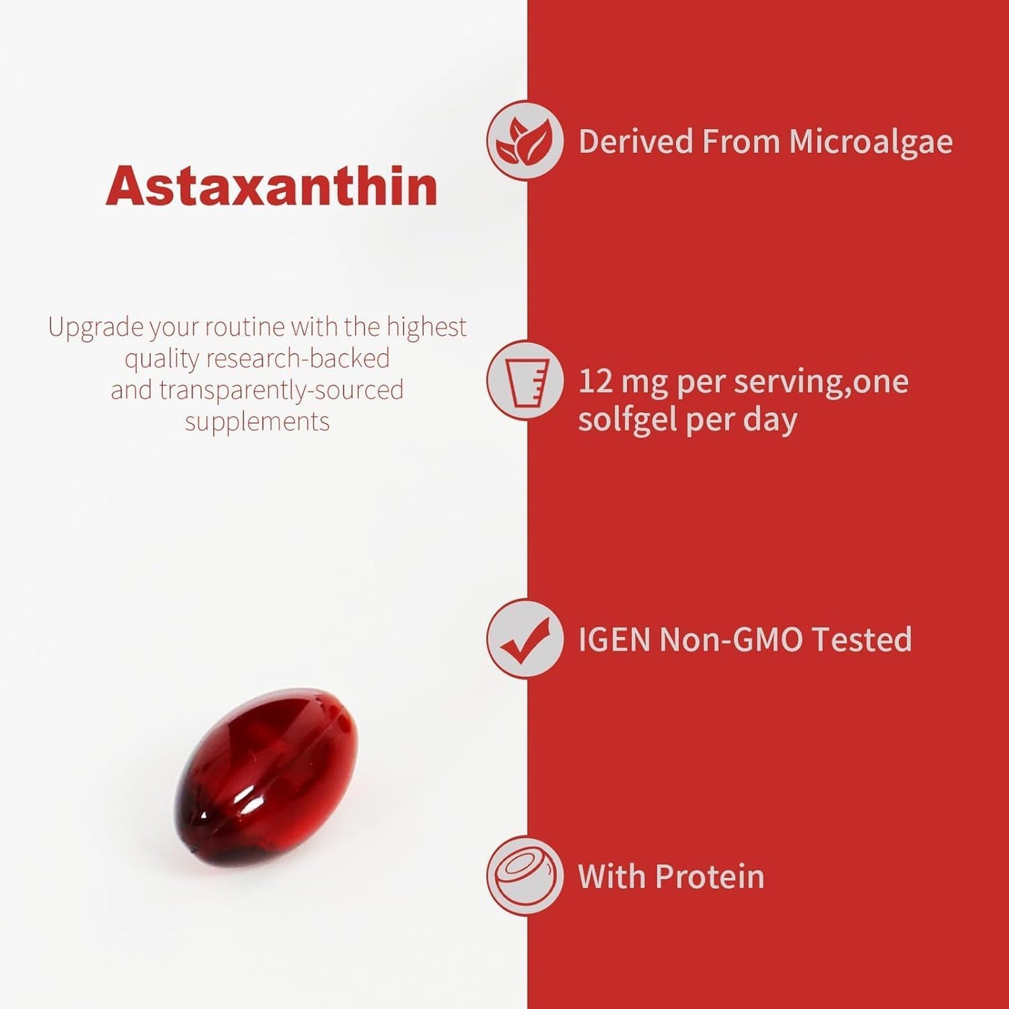 120 Servings of Ubiney Premium Astaxanthin 12mg Softgels for Immune, Skin, Eye & Joint Health - Non-GMO, Gluten-Free, Microalgae Extract Supplement