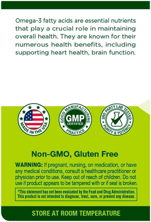 120 Softgels Fish Oil Supplement for Heart, Brain, and Eye Health - 1000mg Omega-3 EPA and DHA - Non-GMO, Gluten Free