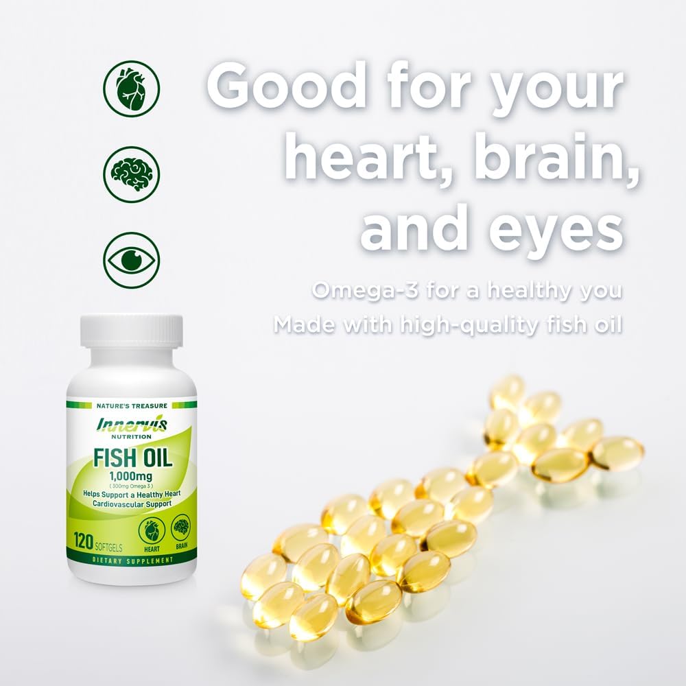 120 Softgels Fish Oil Supplement for Heart, Brain, and Eye Health - 1000mg Omega-3 EPA and DHA - Non-GMO, Gluten Free
