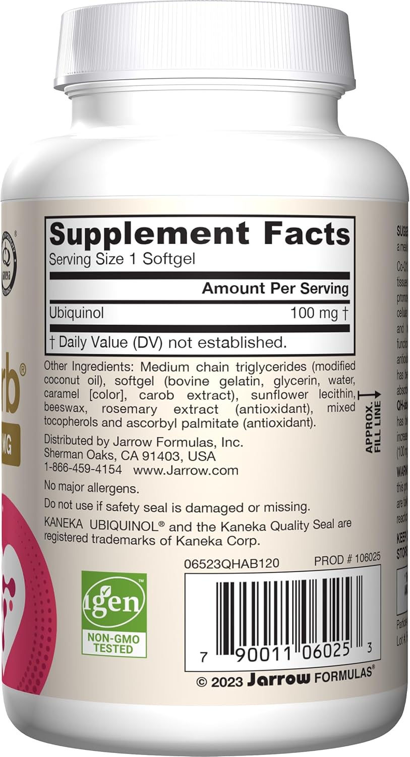 120 Softgels of Jarrow Formulas QH-Absorb Ubiquinol Dietary Supplement, 100 mg, for Cardiovascular Health, 12-Month Supply
