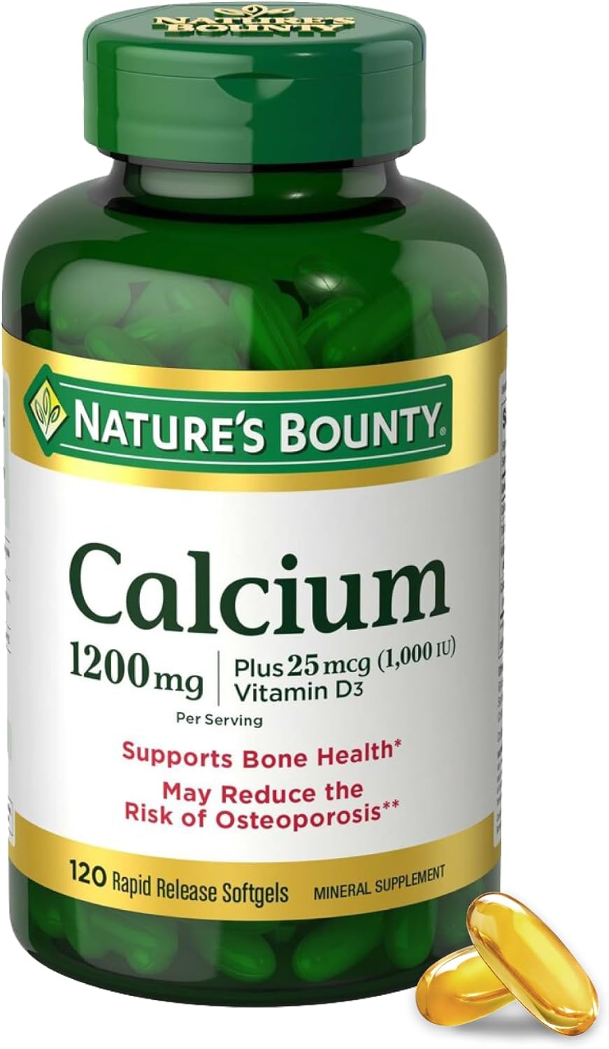120 Softgels of Nature's Bounty Calcium Carbonate & Vitamin D for Immune & Bone Health - 1200mg Calcium & 1000IU Vitamin D3