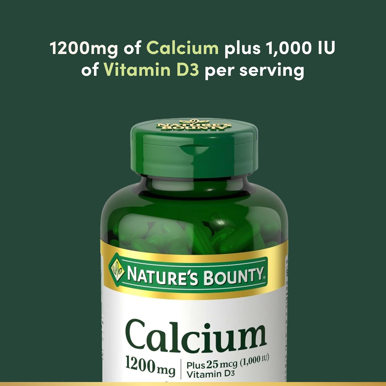 120 Softgels of Nature's Bounty Calcium Carbonate & Vitamin D for Immune & Bone Health - 1200mg Calcium & 1000IU Vitamin D3