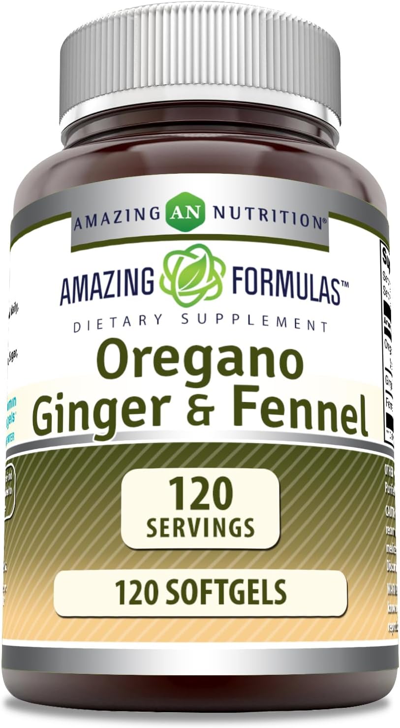 120 Softgels Oregano Oil Supplement with Ginger & Fennel | Non-GMO, Gluten-Free | Made in USA by Amazing Nutrition