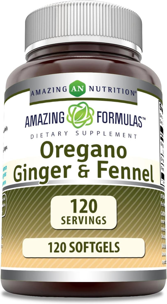 120 Softgels Oregano Oil Supplement with Ginger & Fennel | Non-GMO, Gluten-Free | Made in USA by Amazing Nutrition