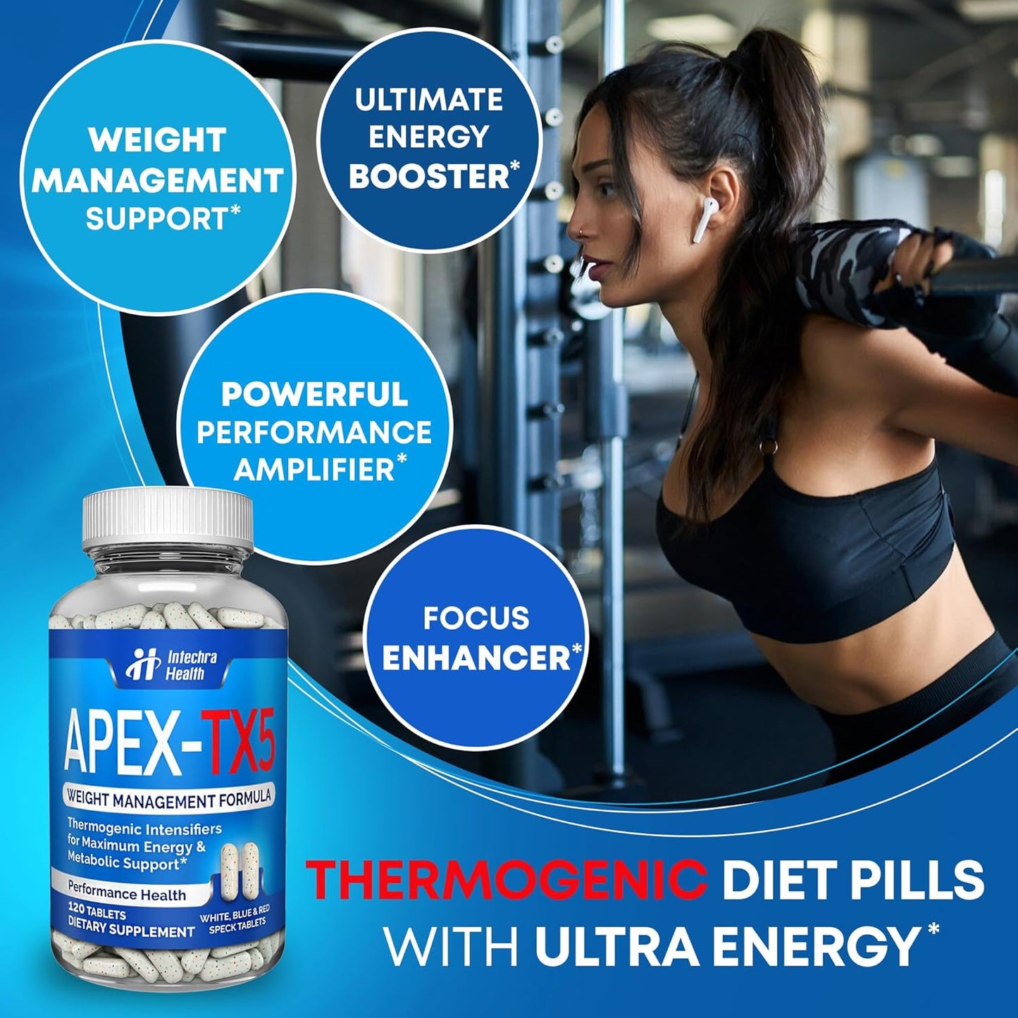 120 Tablets APEX-TX5 Weight Management Supplement - White Blue Red Speck Tablets - Made in USA - Professional Quality