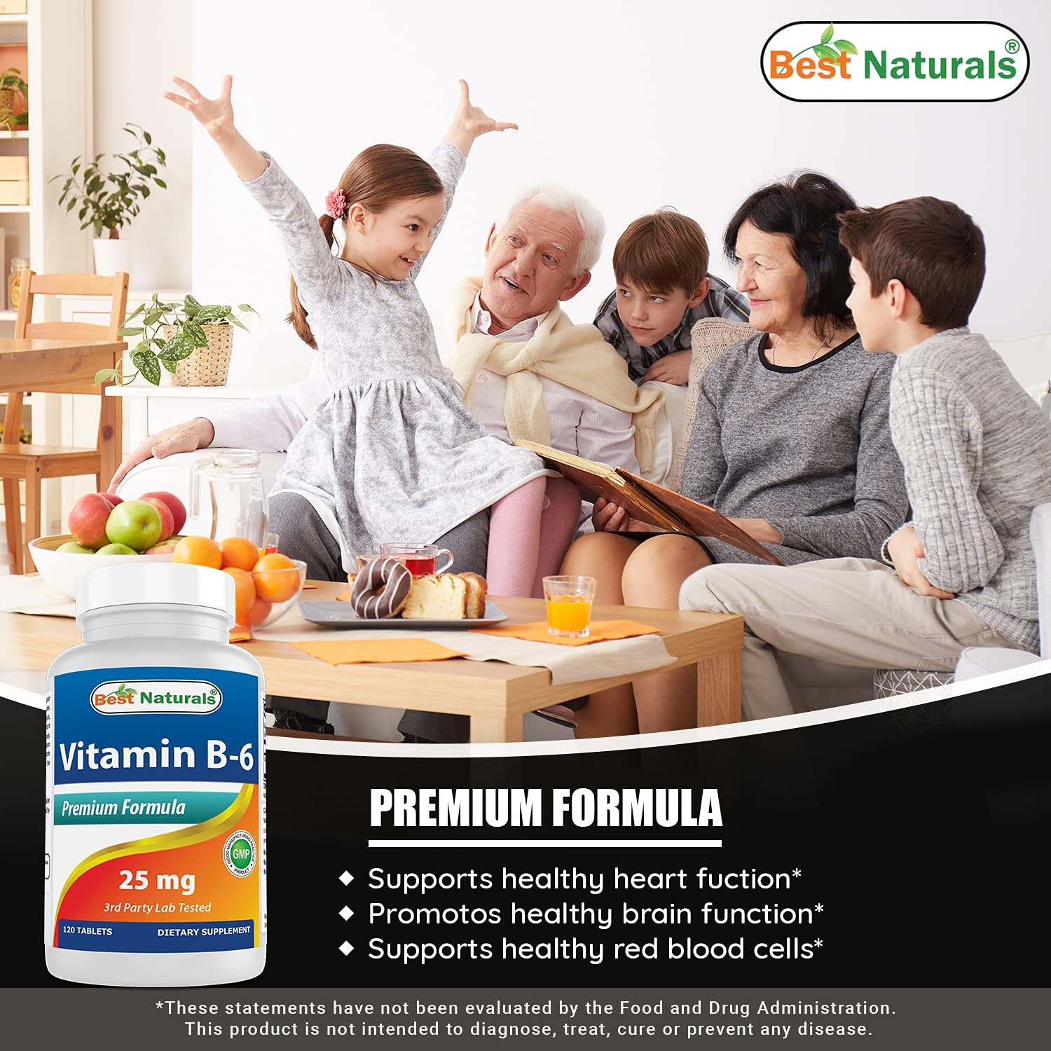 120 Tablets Best Naturals Vitamin B6 25mg - Pack of 2