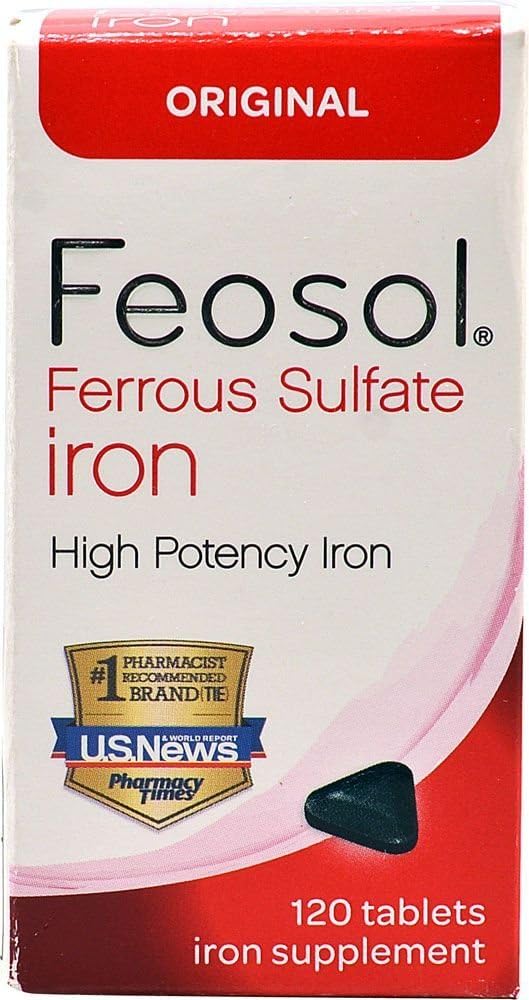 120 Tablets Feosol Ferrous Sulfate Iron Tablets - Original Formula for Iron Deficiency - Easy Iron Absorption Supplement