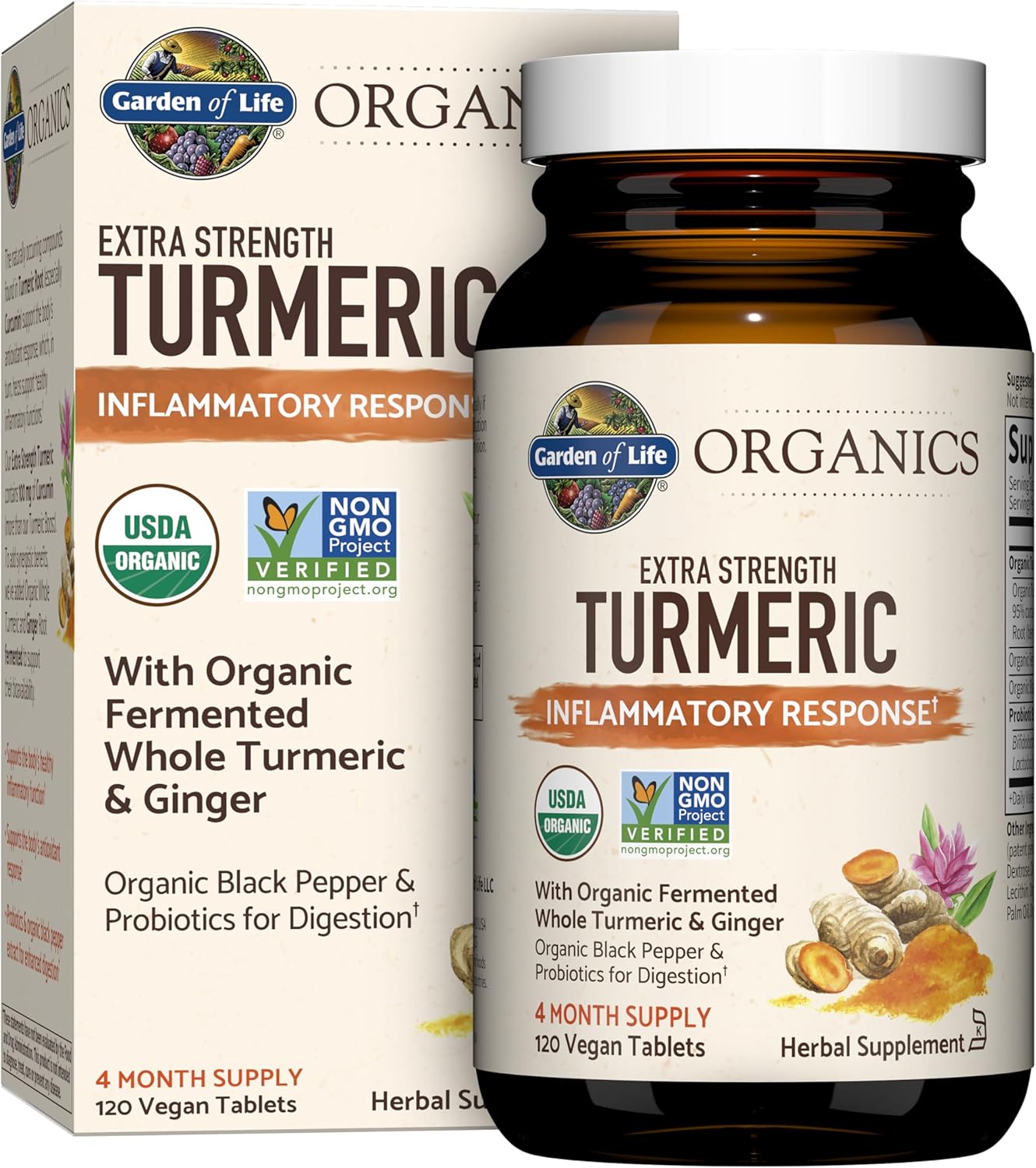 120 Tablets Garden of Life Organics Turmeric Supplement with 100mg Curcumin & Black Pepper - Vegan, Non-GMO, Gluten-Free