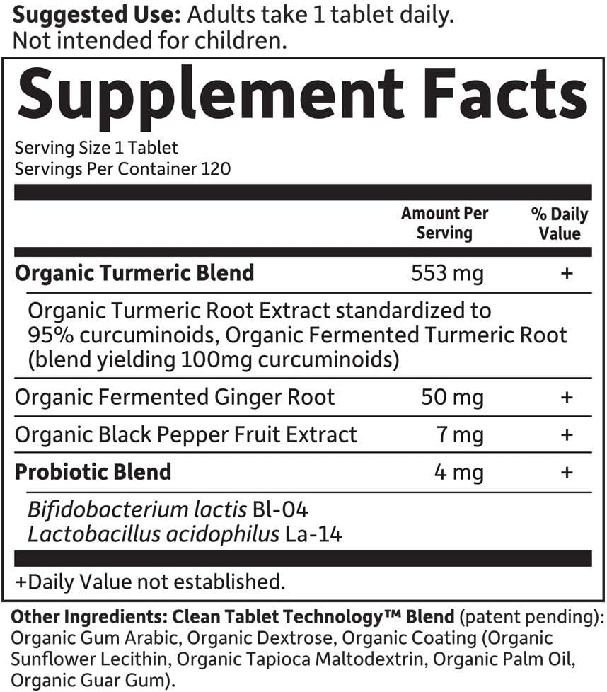120 Tablets Garden of Life Organics Turmeric Supplement with 100mg Curcumin & Black Pepper - Vegan, Non-GMO, Gluten-Free
