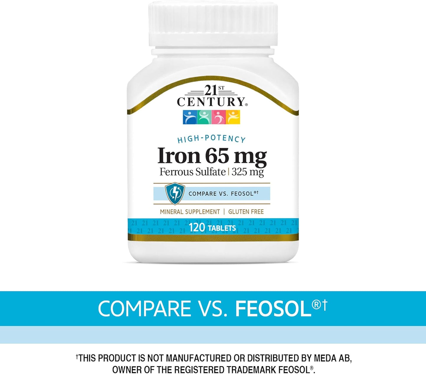 120 Tablets of 21st Century Iron 65 mg with Ferrous Sulfate 325 mg for Iron Support