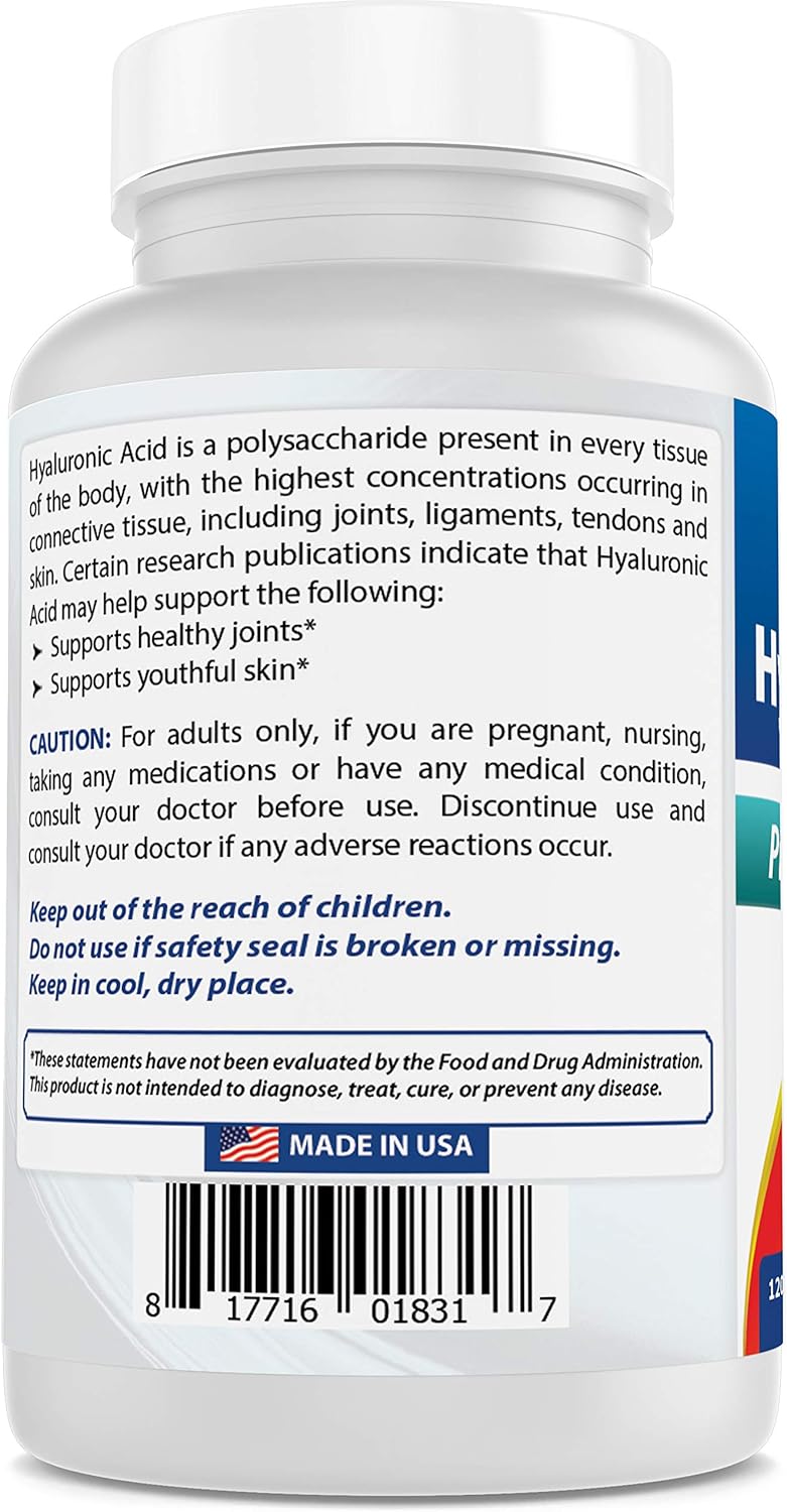 120 Tablets of Best Naturals Hyaluronic Acid 200mg - Non-GMO & Gluten Free for Youthful Skin & Joint Health