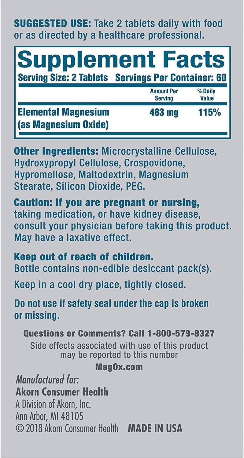 120 Tablets of Mag-Ox 400 Magnesium Supplement - Bulk Pack of 6