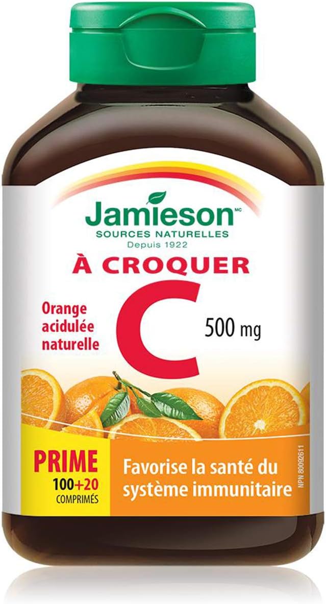 120 Tangy Orange Chewable Vitamin C Tablets - 500mg by Jamieson with Bonus