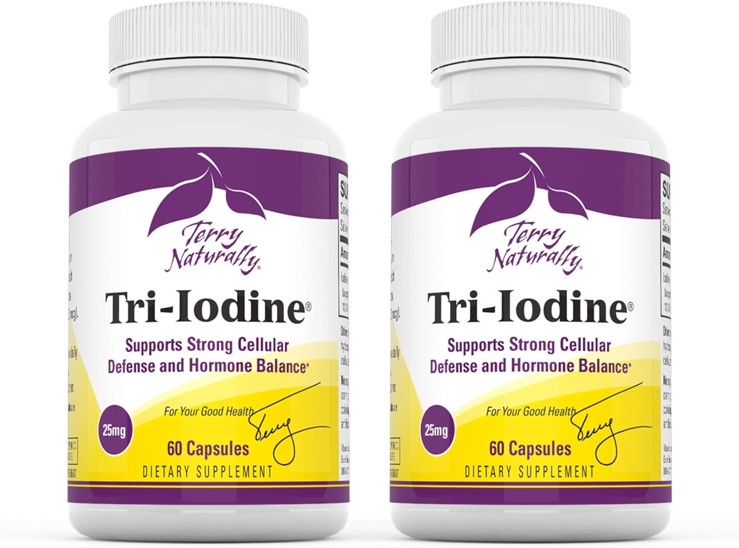120 Total Servings of Terry Naturally Tri-Iodine 25 mg - 60 Capsules, Pack of 2 - Hormone Balance and Breast & Prostate Health Support - Non-GMO, Vegan, Gluten Free, Kosher