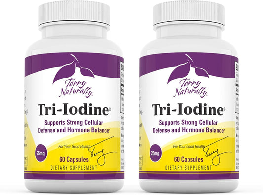 120 Total Servings of Terry Naturally Tri-Iodine 25 mg - 60 Capsules, Pack of 2 - Hormone Balance and Breast & Prostate Health Support - Non-GMO, Vegan, Gluten Free, Kosher