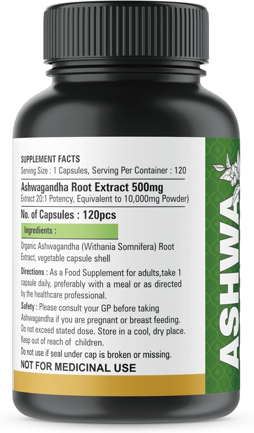 120 Vegan Ashwagandha Capsules - Organic Powder & Root Extract - 10,000mg Equivalent - Stress Relief & Mood Enhancer - 4 Month Supply