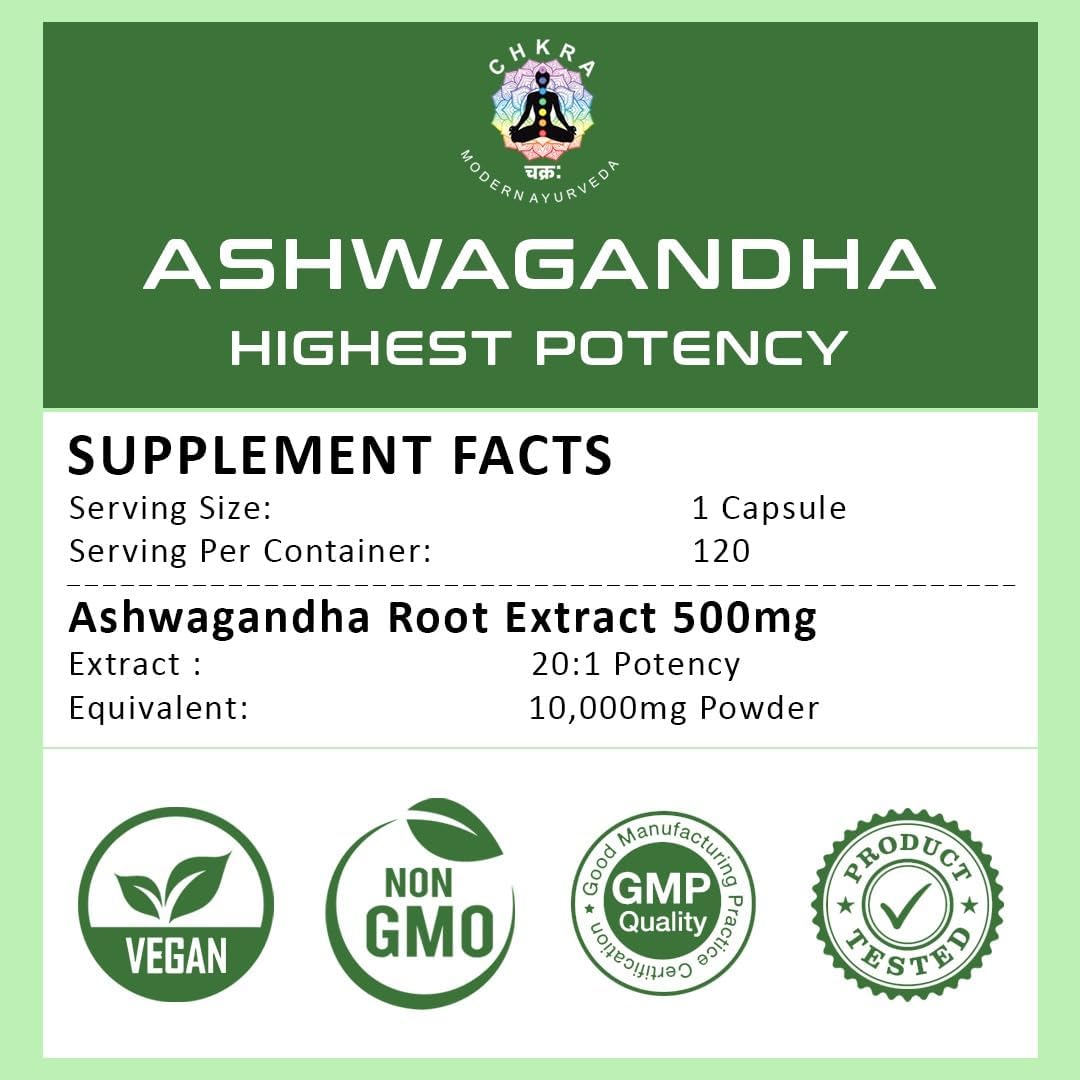 120 Vegan Ashwagandha Capsules - Organic Powder & Root Extract - 10,000mg Equivalent - Stress Relief & Mood Enhancer - 4 Month Supply