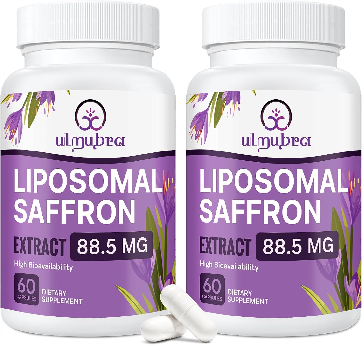 120 Vegan Capsules of Ulmubra Liposomal Saffron Supplements, 100% Pure Extract for Mood, Energy, Vision & Focus, 88.5 mg, High Absorption