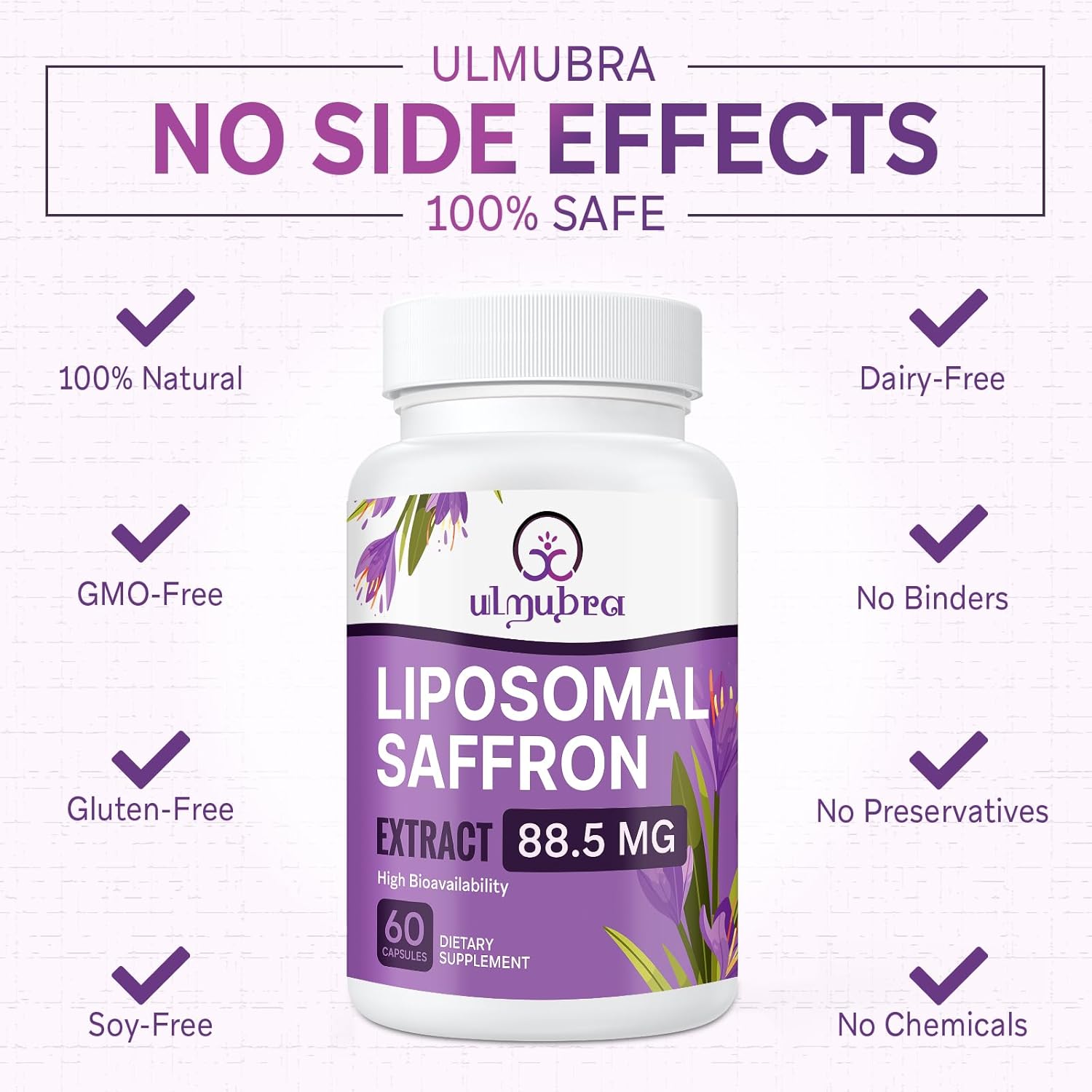 120 Vegan Capsules of Ulmubra Liposomal Saffron Supplements, 100% Pure Extract for Mood, Energy, Vision & Focus, 88.5 mg, High Absorption