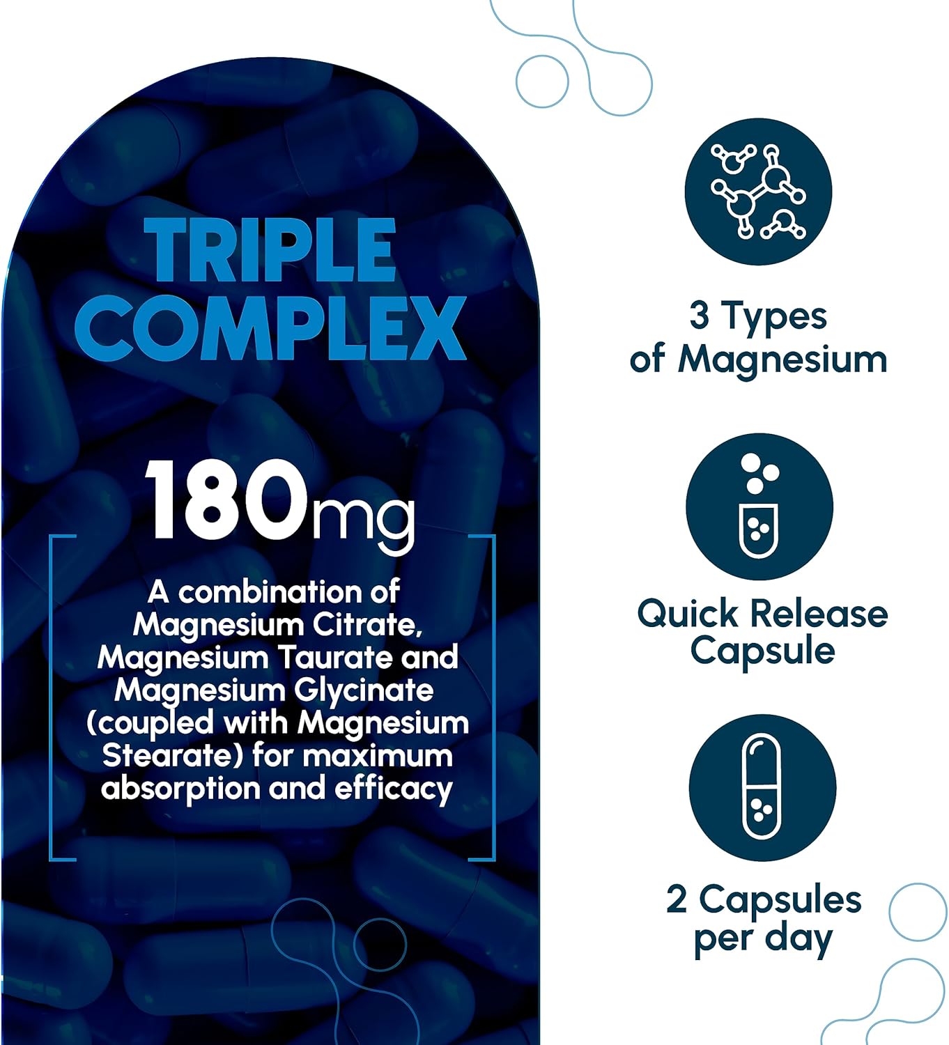 120 Vegan Capsules of Zenavea Triple Magnesium Complex - 180mg Magnesium Glycinate, Taurate, and Citrate - Calm Supplement