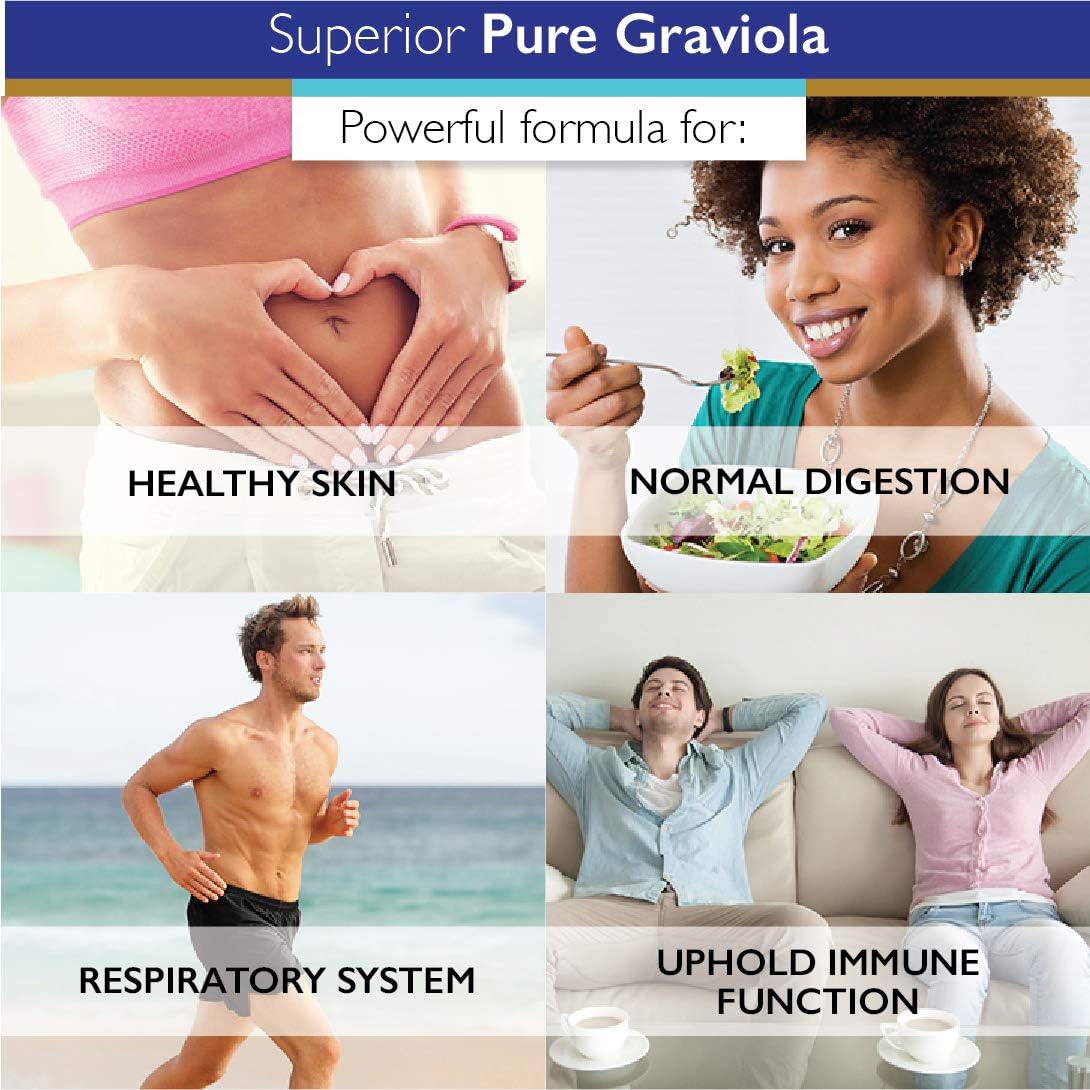 120 Vegetable Capsules of 1,200mg Pure Natural Graviola NonGMO Supplement for Healthy Skin and Respiratory System