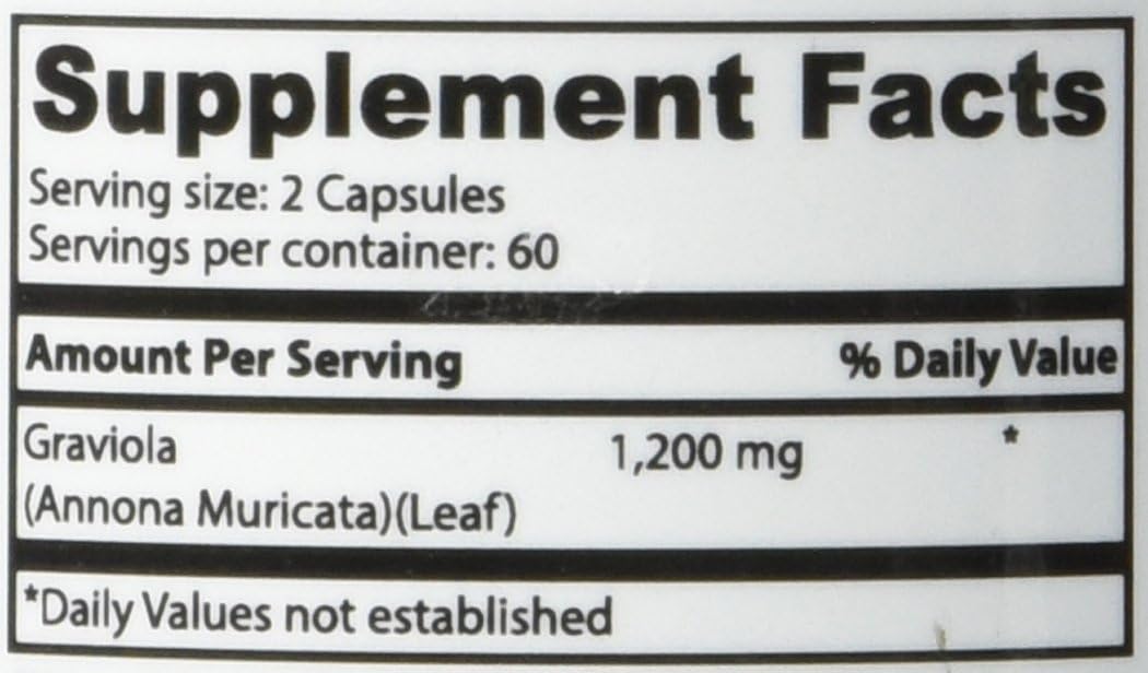 120 Vegetable Capsules of 1,200mg Pure Natural Graviola NonGMO Supplement for Healthy Skin and Respiratory System