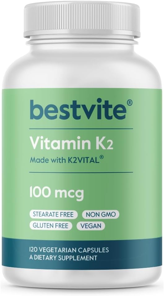 120 Vegetarian Capsules of BESTVITE Vitamin K2 100 mcg as MK-7 with K2VITAL - Non GMO, Vegan & Gluten Free