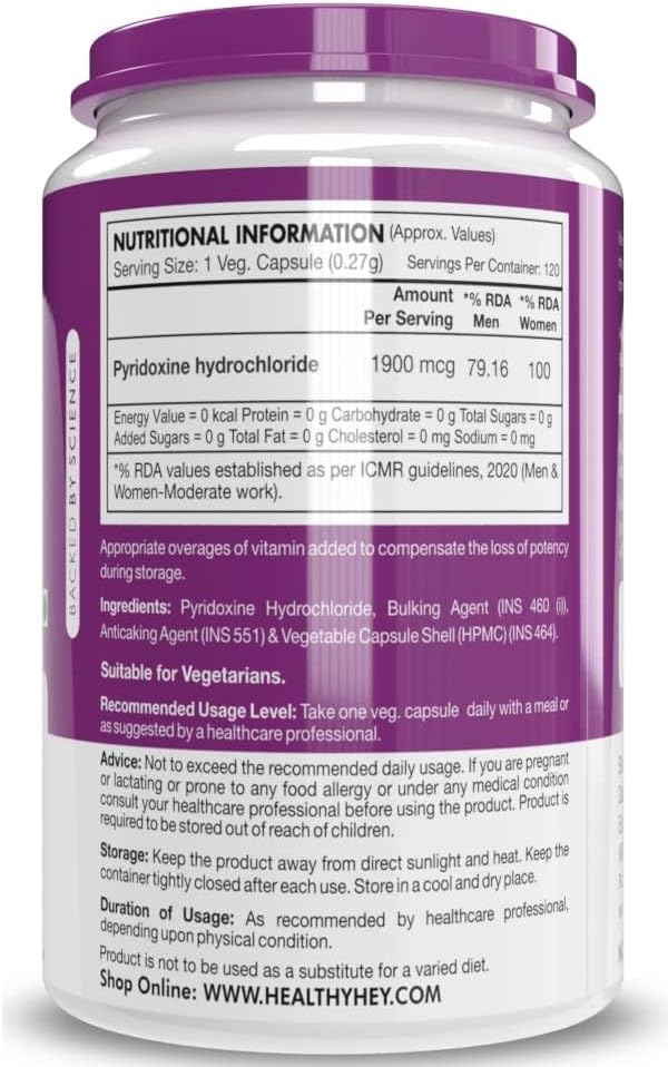 120 Vegetarian Capsules of Generic Pyridoxine Vitamin B6 Supplement