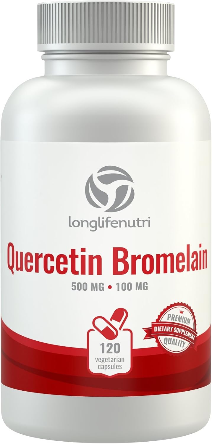 120 Vegetarian Capsules of LongLifeNutri Quercetin 500mg with Bromelain 100mg | Natural Antioxidant Relief Complex | Dihydrate Pure Powder Extract