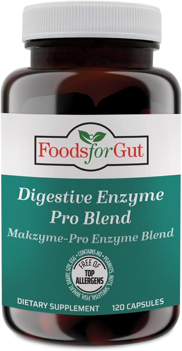 120 Vegetarian Capsules of Makzyme-Pro Blend & Probiotics for Digestive Health - Free of Allergens, Relieves Bloating & Gas