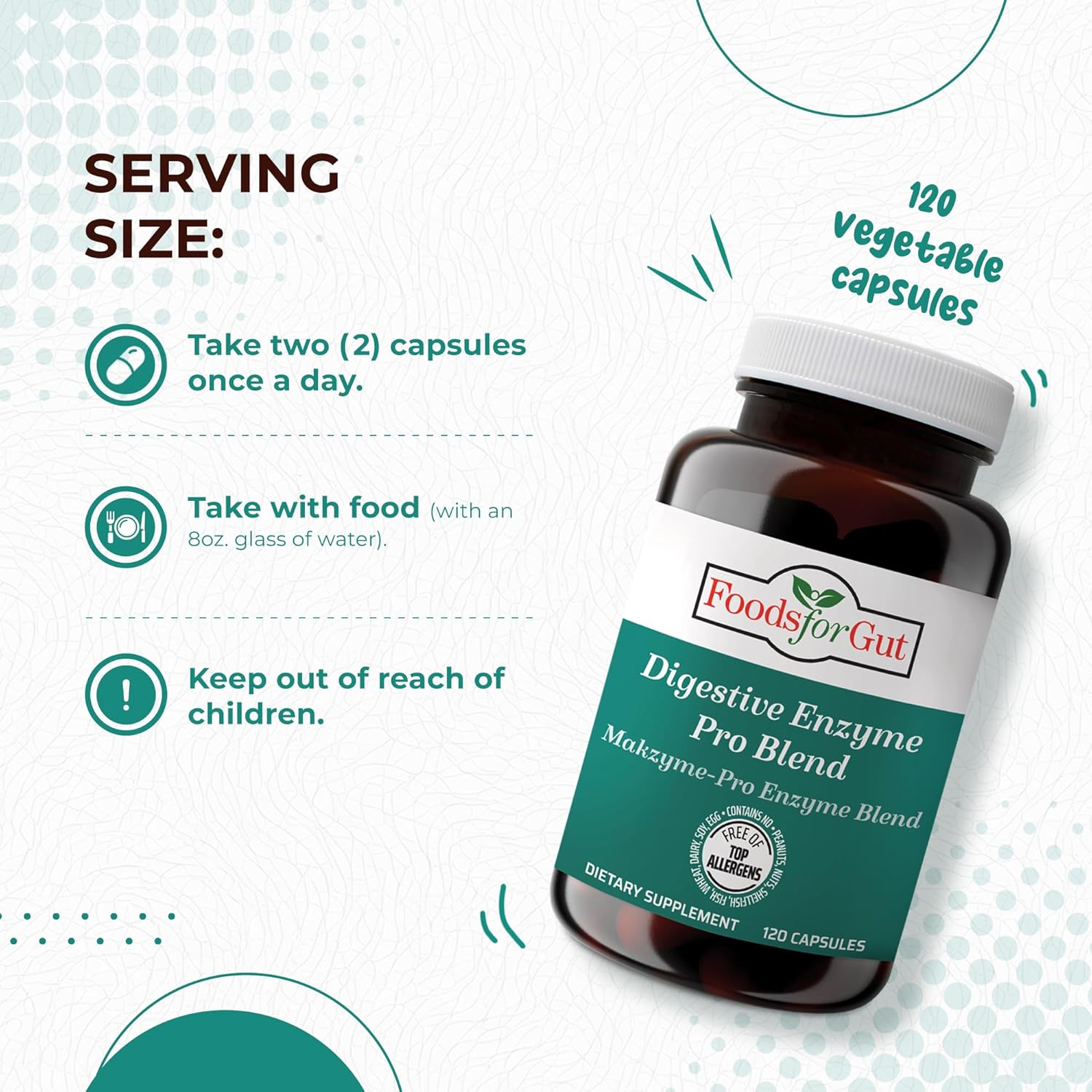 120 Vegetarian Capsules of Makzyme-Pro Blend & Probiotics for Digestive Health - Free of Allergens, Relieves Bloating & Gas