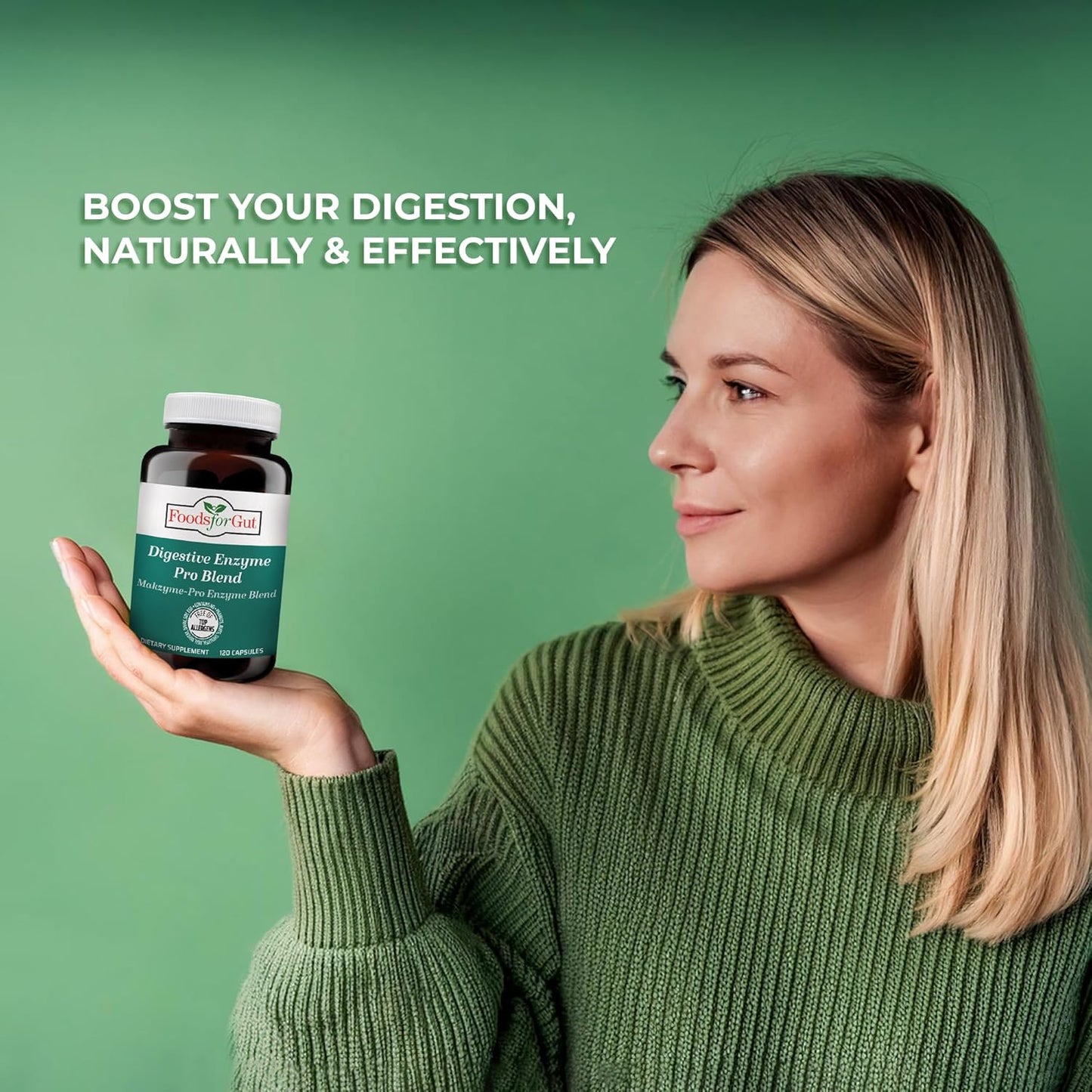 120 Vegetarian Capsules of Makzyme-Pro Blend & Probiotics for Digestive Health - Free of Allergens, Relieves Bloating & Gas