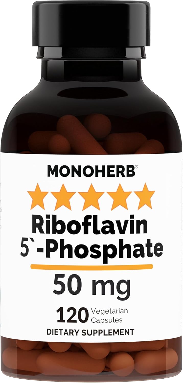 120 Vegetarian Capsules of MONOHERB Riboflavin 5'-Phosphate 50 mg - Bioactive Vitamin B2 Supplement