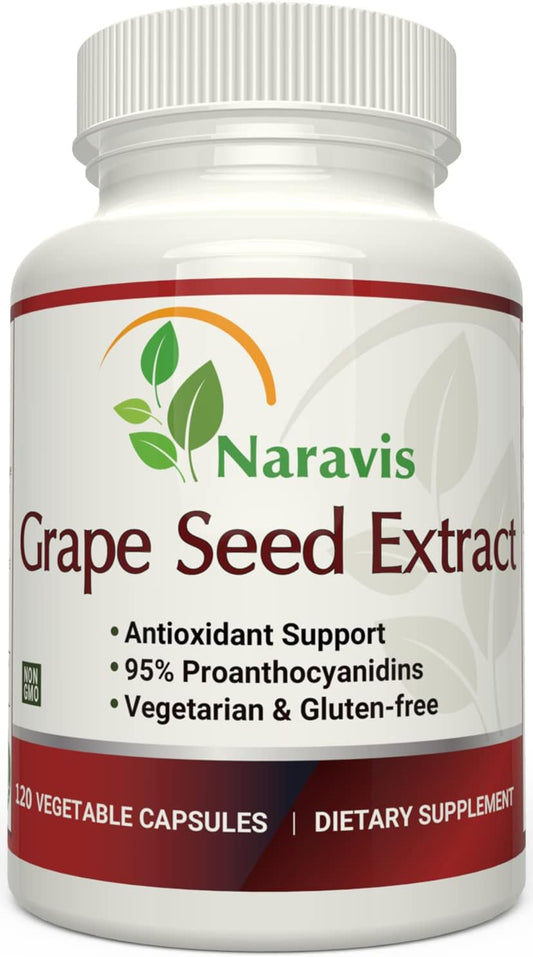 120 Vegetarian Capsules of Naravis Grape Seed Extract with 95% Proanthocyanidins for Natural Antioxidant Support