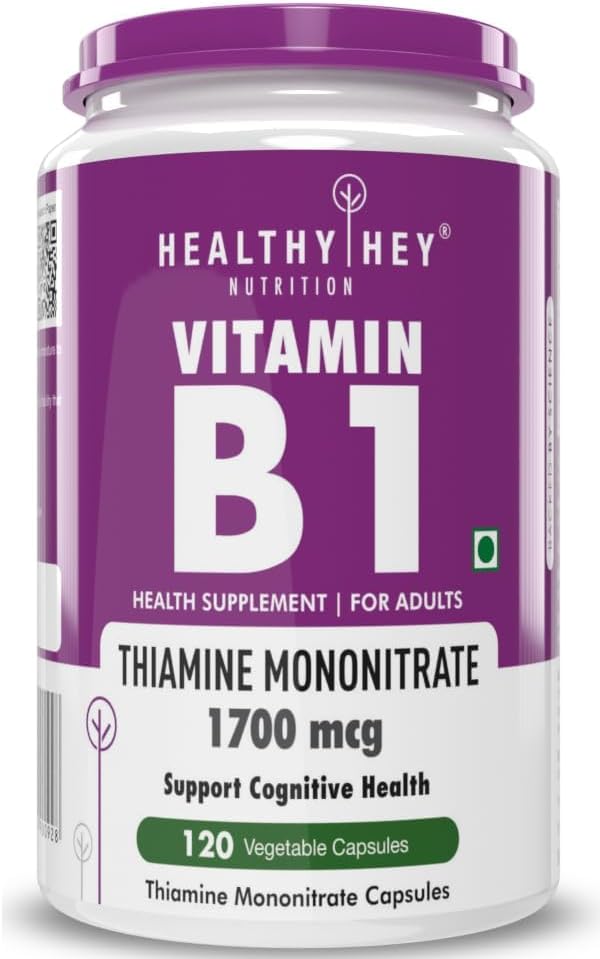 120 Vegetarian Capsules of Vitamin B1 Thiamine Supplement for Energy and Metabolism Support