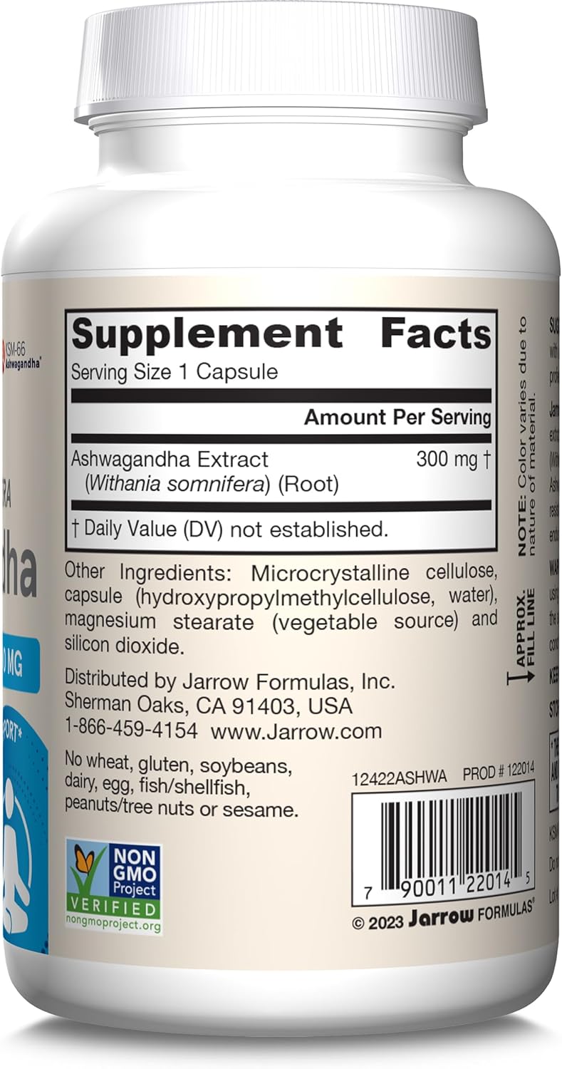 120 Veggie Capsules of Jarrow Formulas Ashwagandha 300 mg - Supports Overall Health, Endurance, and Cognitive Health - 60 Servings in Pack of 12 - Natural Supplement for Fatigue Resistance