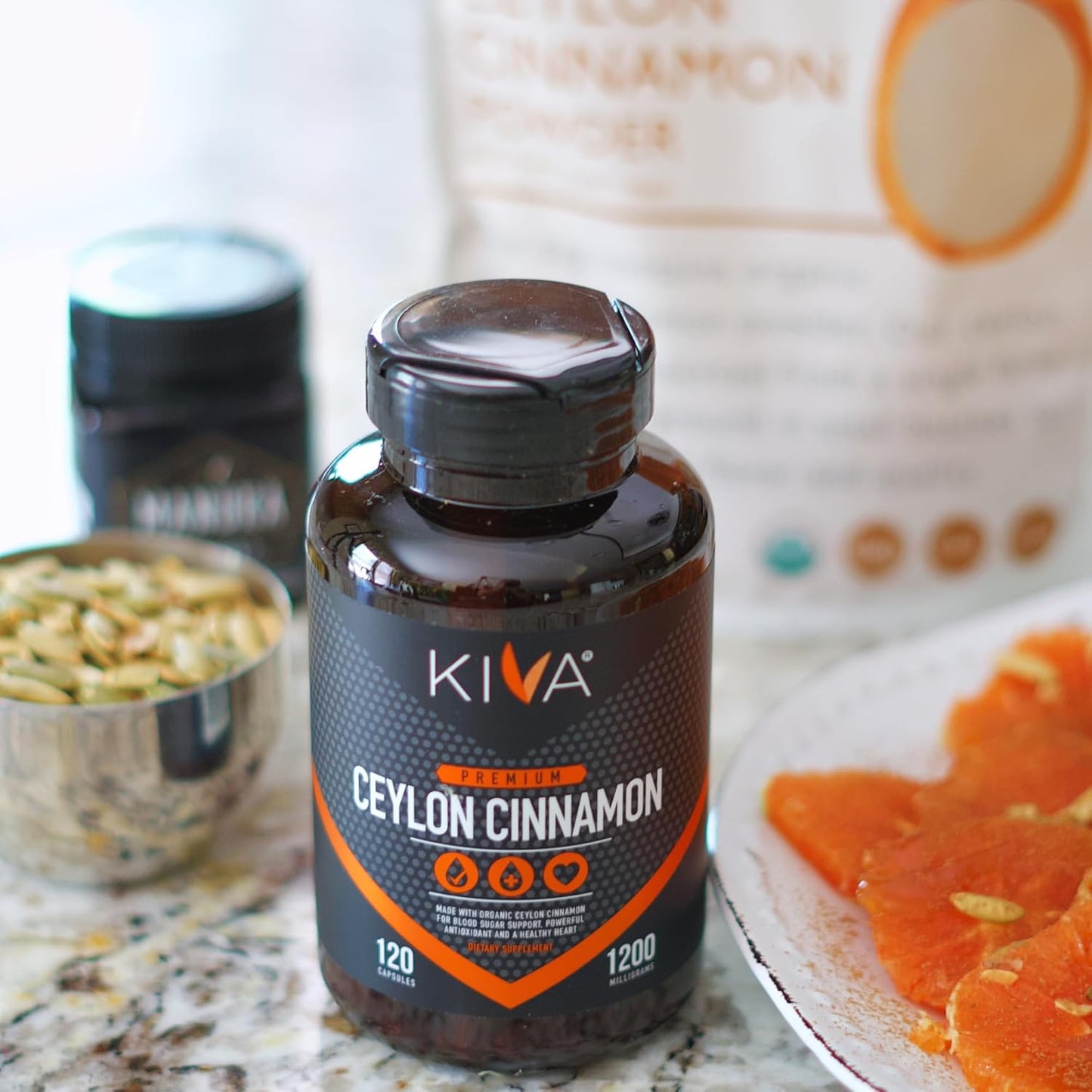 120 Veggie Capsules of KIVA Premium Ceylon Cinnamon Powder - Vegan, Non-GMO, Gluten-Free from Sri Lanka