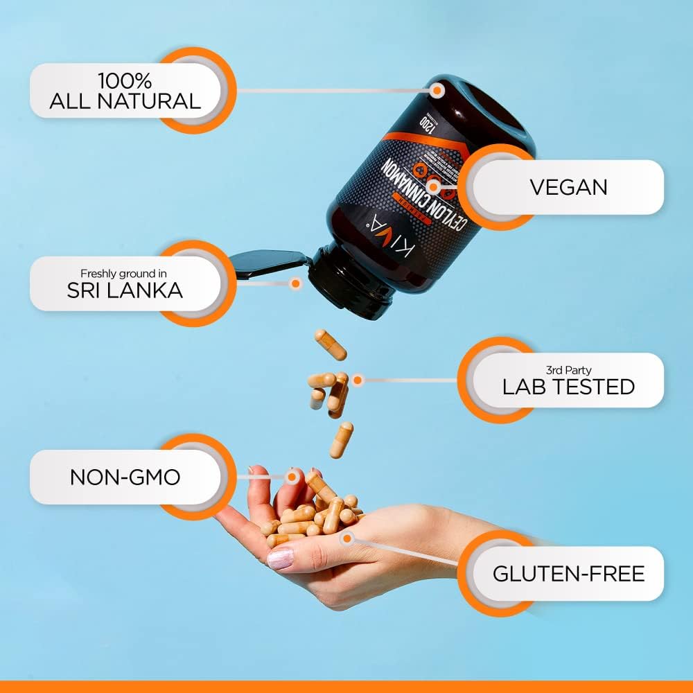 120 Veggie Capsules of KIVA Premium Ceylon Cinnamon Powder - Vegan, Non-GMO, Gluten-Free from Sri Lanka