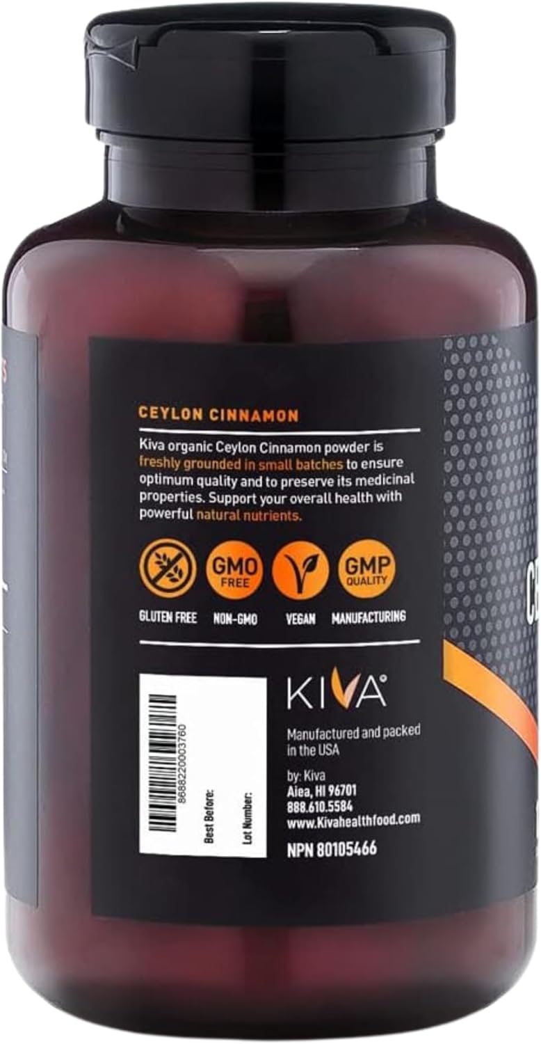 120 Veggie Capsules of KIVA Premium Ceylon Cinnamon Powder - Vegan, Non-GMO, Gluten-Free from Sri Lanka