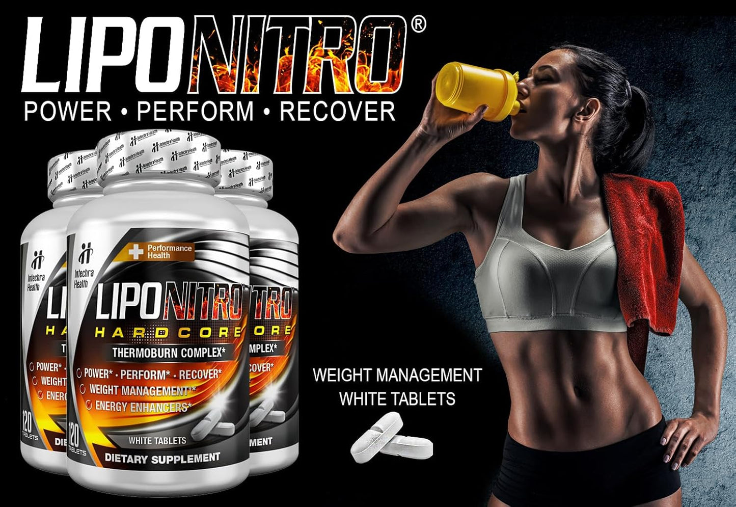 120 White LipoNitro® Thermo-Burn Diet Pills with Nitro Energy Dietary Supplement Made in the USA