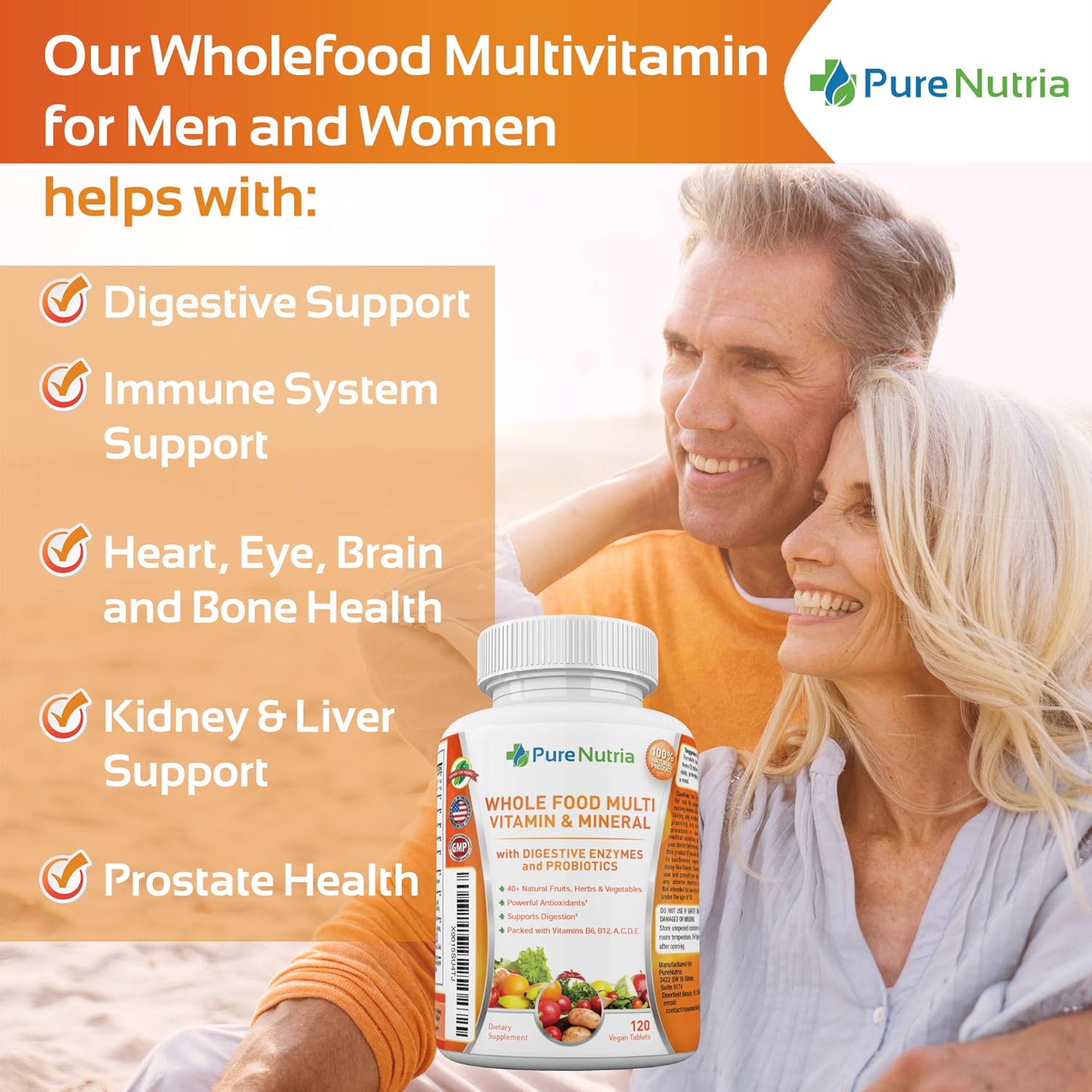 120 Whole Food Multivitamins with Probiotic Enzymes for Men and Women - Rich in WholeFood and Herbal Ingredients - Supports Digestive Health with Powerful Antioxidants