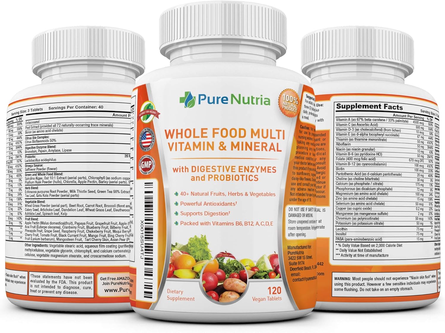 120 Whole Food Multivitamins with Probiotic Enzymes for Men and Women - Rich in WholeFood and Herbal Ingredients - Supports Digestive Health with Powerful Antioxidants